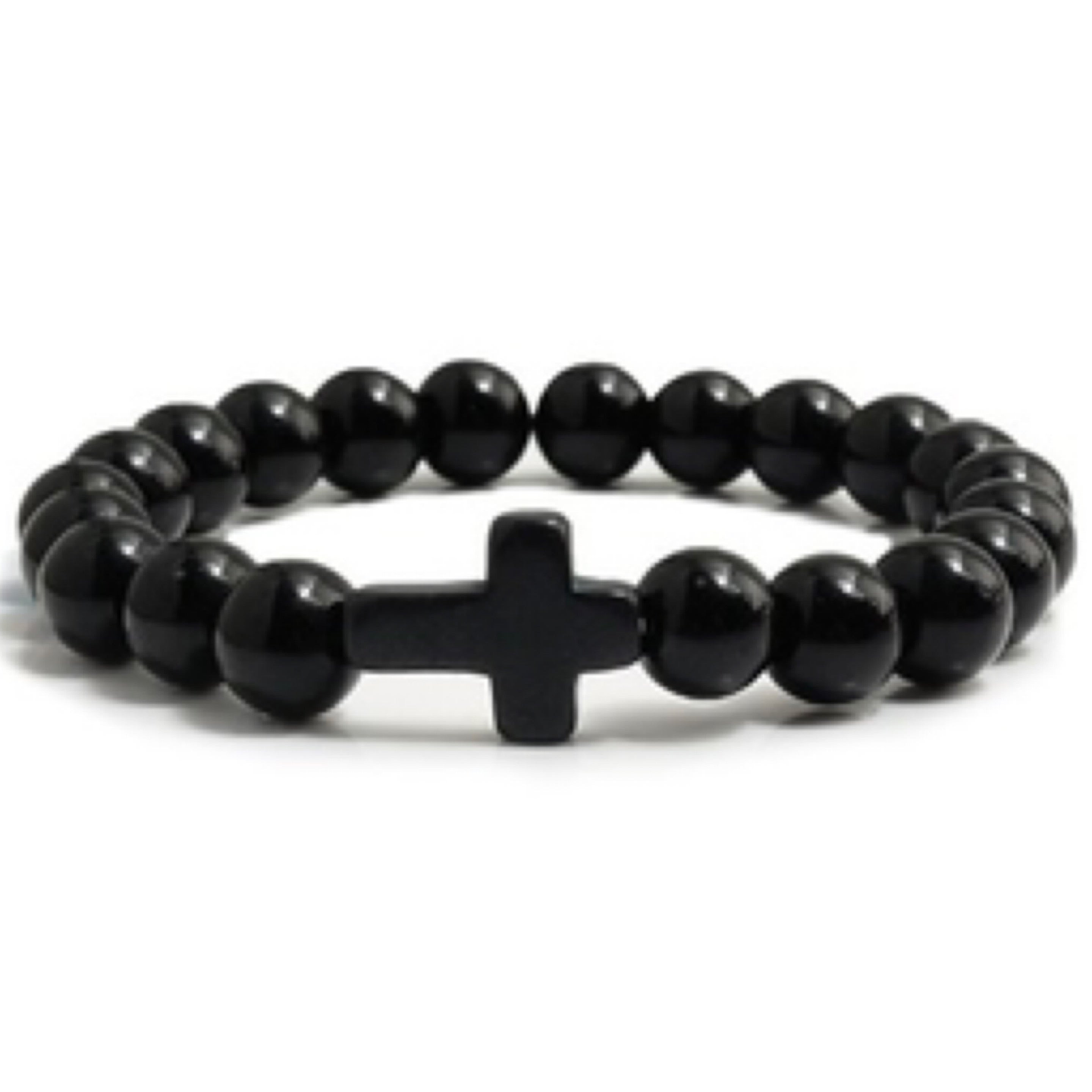Black Onyx Cross Bead Bracelet