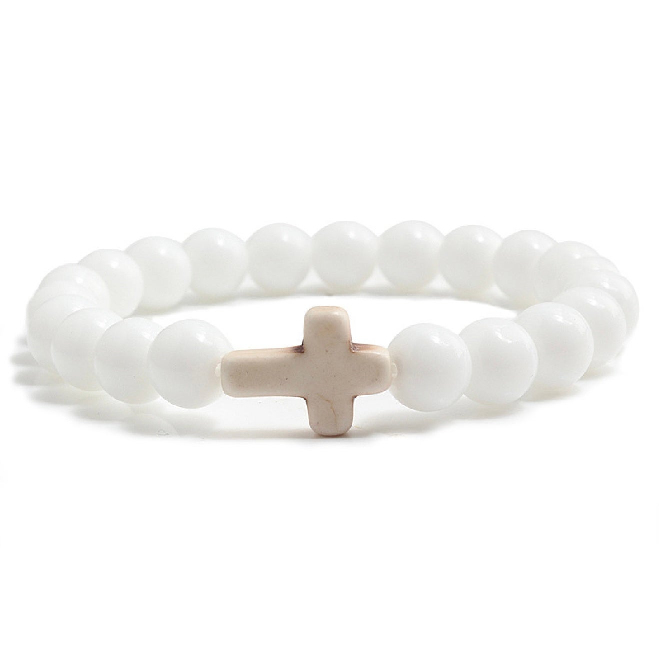 White Onyx Cross Bead Bracelet