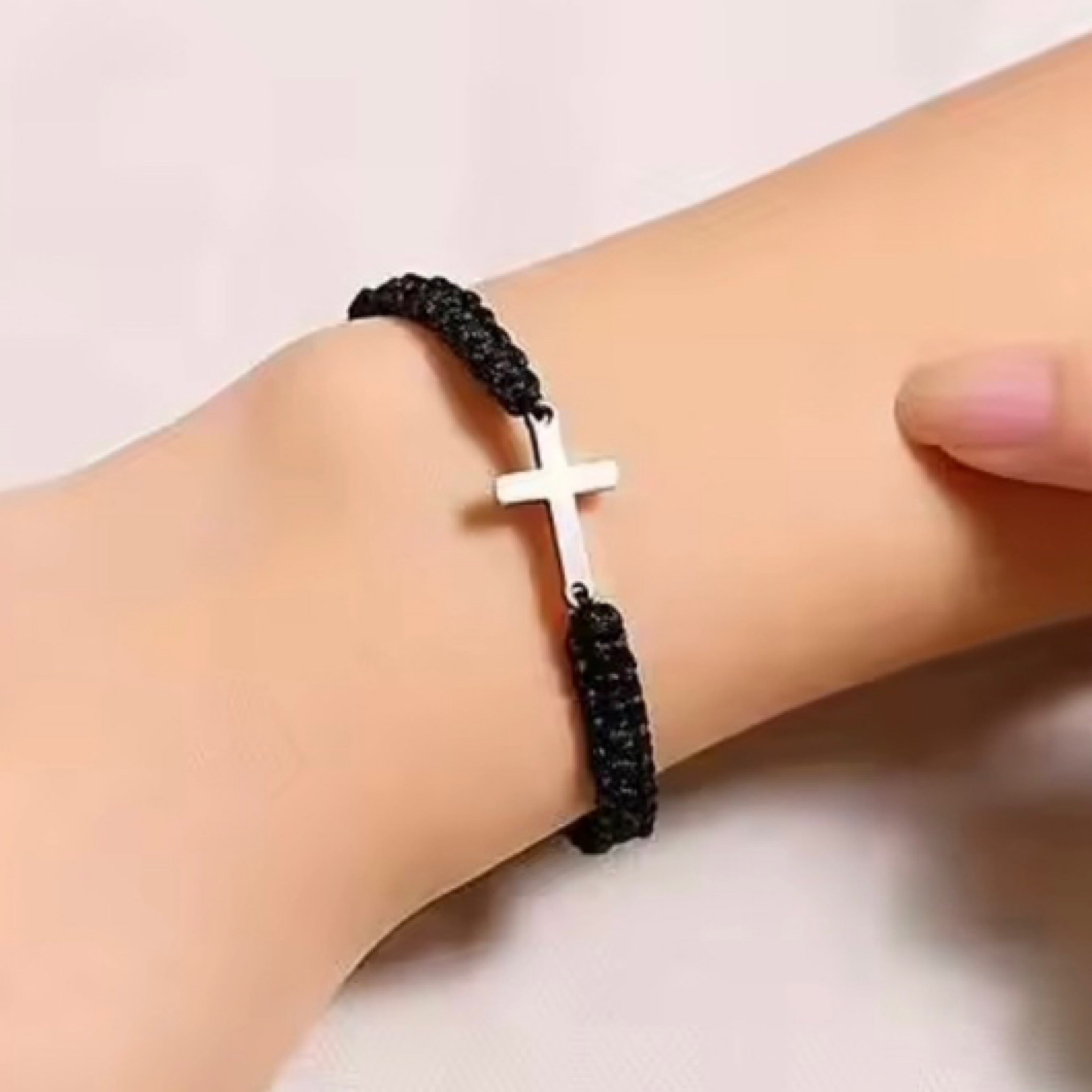 Braided Cross Bracelet - Black